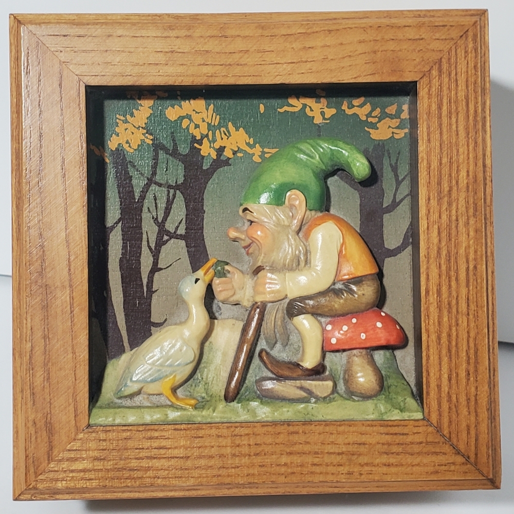 Rare VTG Anri Wooden Music Jewelry Box 3D Relief Hand Carved & Painted Gnome